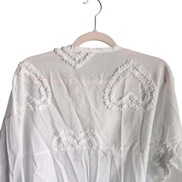 Royal Belle Shirt White Large Button Front Heart Oversized Lightweight Blouse To - Picture 8 of 9